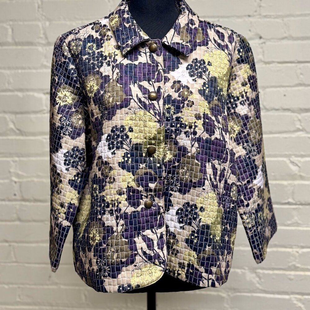 Christopher & Banks Jacket Blazer X-Large Purple Floral